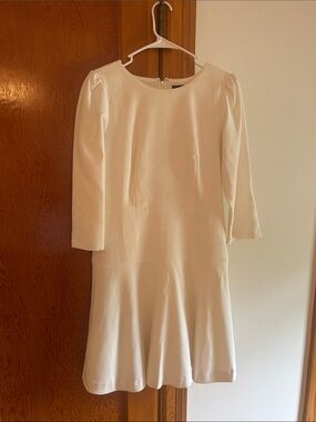 Ann Taylor Cream Long-Sleeve Fit-and-Flare Dress